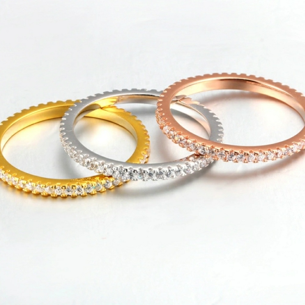 3 PC Tri Color 925 sterling  silver Pave - Picture 3 of 6